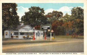 New Buffalo, MI Michigan JACKSON PARK CAMP Roadside Gas~Service Station Postcard