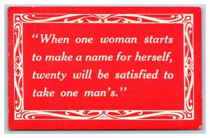 Motto Women's Suffrage When Woman Starts To Make a Name 1908 DB  Postcard R26