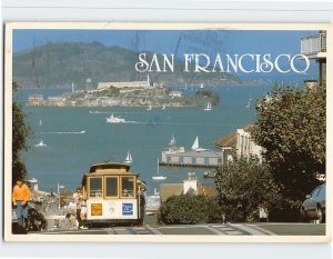 Postcard Hyde Street Cable Car Alcatraz San Francisco Bay California USA