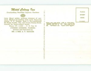 Unused Pre-1980 COLONY INN MOTEL Cypress Gardens Florida FL n9278