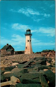 View of Scituate Light Lighthouse Scituate MA Vintage Postcard H80