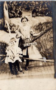 1900s Two Children Paw Paw Lake Michigan Studio Real Photo Postcard