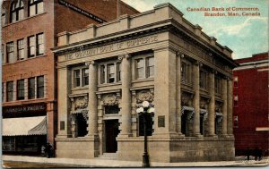Postcard MB Brandon Canadian Bank of Commerce Street Lamp 1920 M67