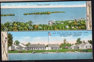 Michigan COPPER HARBOR Old Fort Wilkins on Lake Fanny Hode Keweenaw pm1948 LINEN