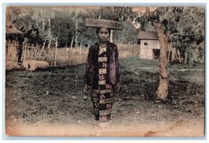 Singapore Postcard Scene of a Woman with Basket on Head c1910 Antique Posted