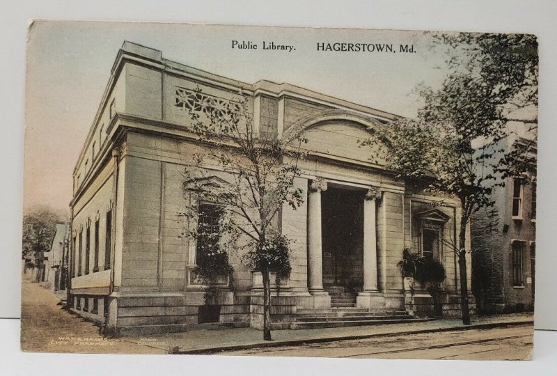Hagerstown Md Tinted Public Library Vintage Wareham's City Pharmacy Postcard C4