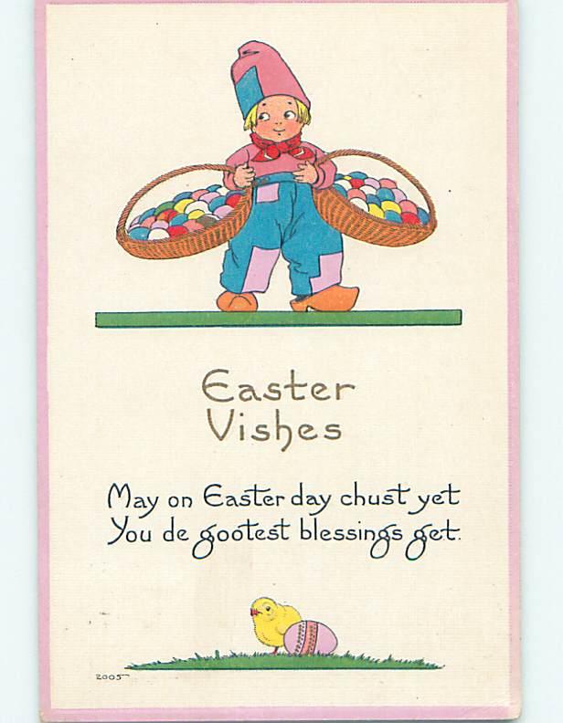 Divided-Back Easter BOY CARRYING EGGS ON TOP & CHICK ON BOTTOM o6279
