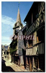 Modern Postcard La Cote Fleurie Honfleur Old street and bell tower of the Chu...