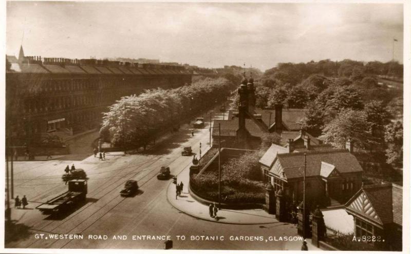 UK - Scotland. Glasgow, Great Western Rd and Entrance to Botanical Gardens   ...