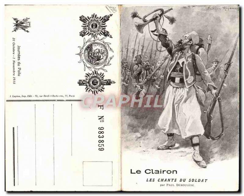 Old Postcard The Army bugler The songs of the soldier Paul Deroulede (folding...