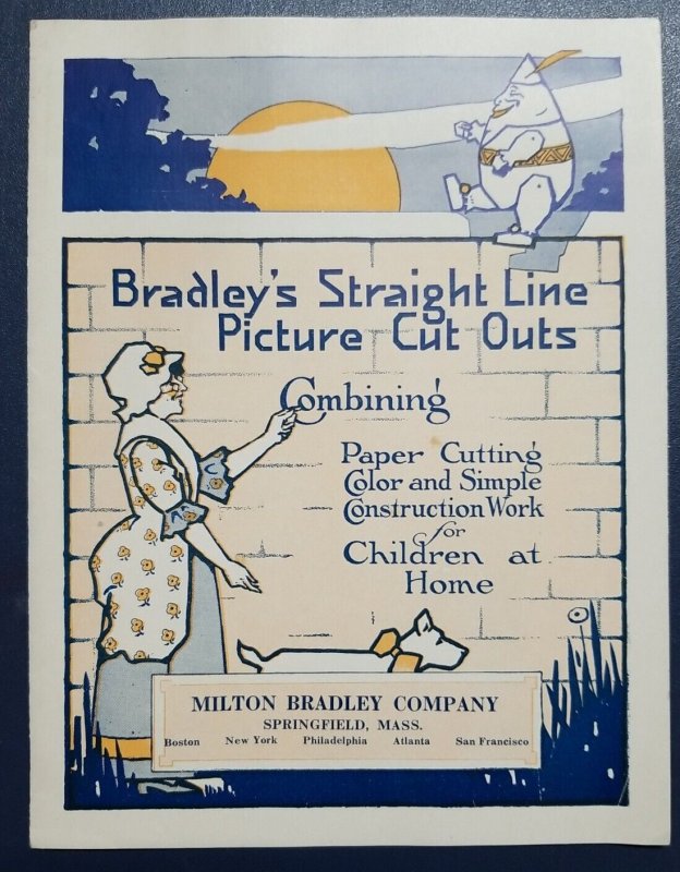 VINTAGE MILTON BRADLEY STRAIGHT LINE PICTURE CUT OUTS  - Print Ad c.1920s Advert 