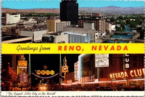 CONTINENTAL SIZE POSTCARD 1970s GREETINGS FROM RENO NEVADA