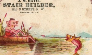 J.M. Davis Stair Builder Troll or Brownie Fishing Odd Trade Card DC P49