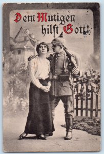 Germany Postcard German Military with Girl Couple Scene 1915 WW1 Soldier Mail