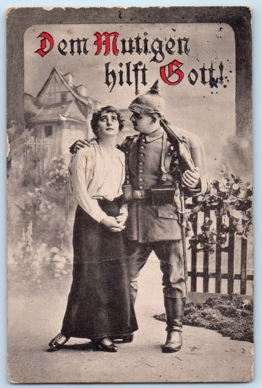 Germany Postcard German Military with Girl Couple Scene 1915 WW1 Soldier Mail