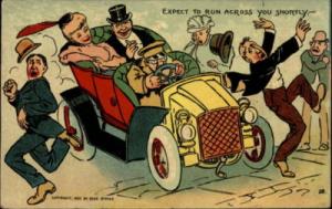CAR COMIC Crazy Driver Runs Down Crowd c1910 PC