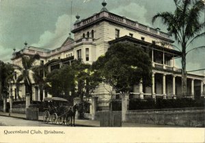 australia, QUEENSLAND, BRISBANE, Queensland Club, Horse Cart (1915) Postcard