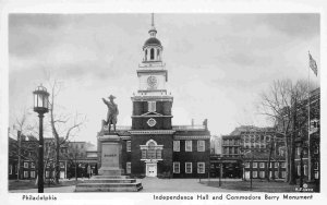 Independence Hall Barry Monument Philadelphia Pennsylvania 1936c RPPC postcard