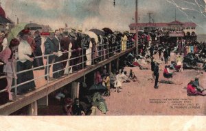 Vintage Postcard 1909 Watching Bathers From Boardwalk Asbury Park New Jersey NJ