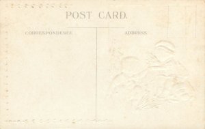 Easter Postcard, Boy & Girl Picking Daffodils Embossed Easter Thoughts Poem