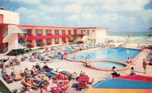 Photochrome Postcard The Dunes Motel Miami Beach FL Poolside 1956