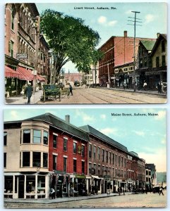 2 Postcards AUBURN, Maine ME ~ COURT STREET & MAINE STREET Scenes 1910s