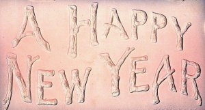 C.1908 New Years Embossed Air Brushed Wood Motif Postcard F48