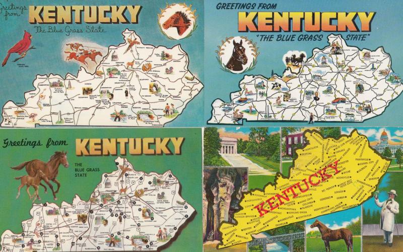 Kentucky Horse Race 4x Map Postcard s