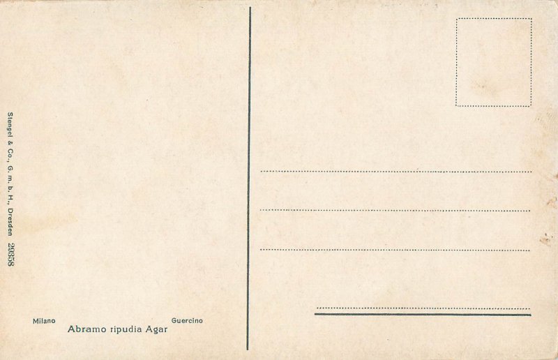 Stengel fine art postcard Abraham repudiates Hagar by Guercino