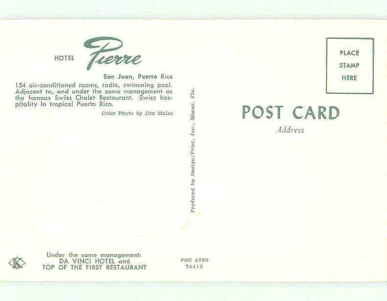 Unused Pre-1980 PIERRE HOTEL San Juan Puerto Rico PR hr6981