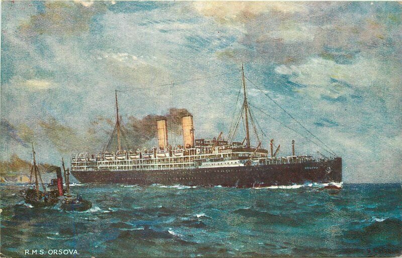 Artist Impression 1920s RMS Orsova Orient line Steamship Postcard 12728