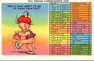 Humour Busy Person's Correspondence Card With Young Girl With Naked Rear...