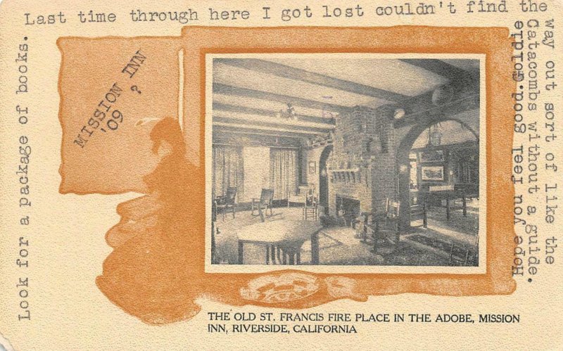 MISSION INN Old St. Francis Fireplace, Riverside, CA 1909 Vintage Postcard