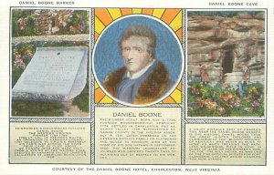 Charleston West Virginia Daniel Boone Marker, Cave Linen Postcard Unused