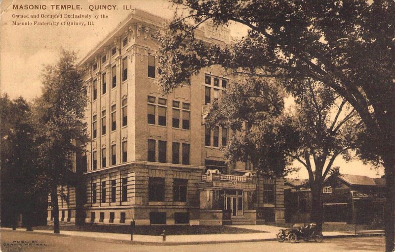 c.'15, Masonic Temple, Fraternity of Quincy, Message,Quincy, IL,Old Post Card