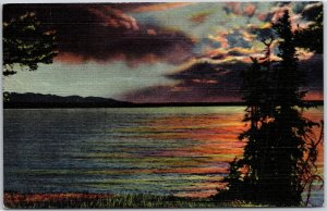 Wyoming WY, Yellowstone National Park, Lake View, Sunset, Vintage Postcard