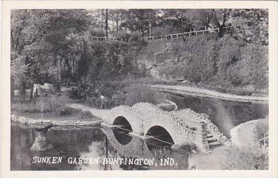 Indiana Huntington Bridge Sunken Garden Real Photo RPPC