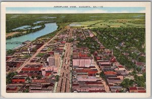 Augusta Georgia Aeroplane View Savannah River Cityscape Linen Postcard H82