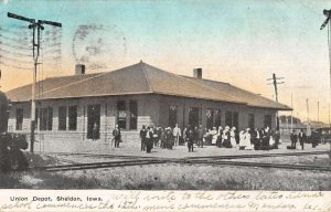 Sheldon Iowa Union Depot Exterior Antique Postcard KK1195