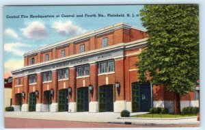 PLAINFIELD, New Jersey NJ ~ CENTRAL FIRE DEPARTMENT Headquarters c1940s Postcard