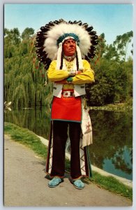 Native Americana~California~Chief Red Feather @ Knotts Berry Farm~Vtg Postcard