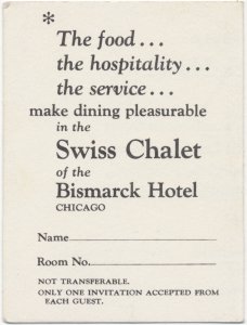 1966 Swiss Chalet Bismarck Chicago Illinois Free Drink Card