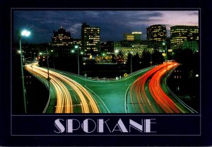 Washington Spokane Skyline At Night