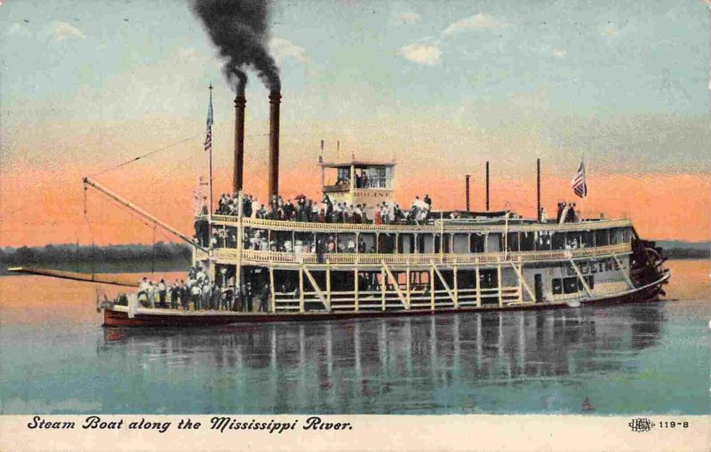 Paddle Steamer Mississippi River 1910c postcard