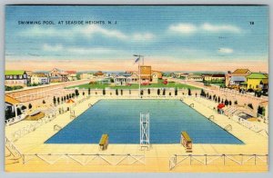 1938 SEASIDE HEIGHTS NEW JERSEY*NJ*SWIMMING POOL*BEACH*VINTAGE LINEN POSTCARD