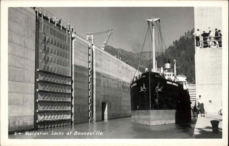 Ship Charles L Wheeler Bonneville Locks Columbia River Real Photo Postcard