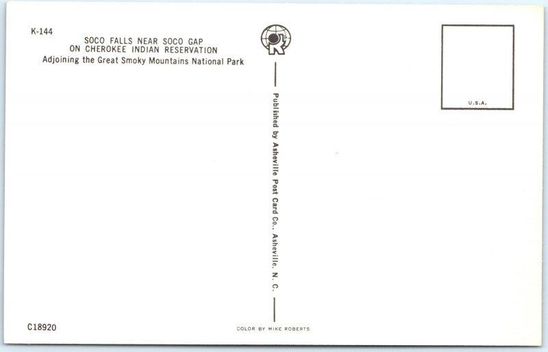 c1960s Cherokee, NC Soco Falls Gap Waterfall Indian Reservation Chrome PC A298