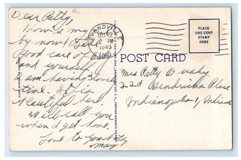 1945 Greetings From Princeton Indiana IN, Road And River View Vintage Postcard