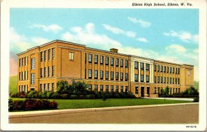 Vtg 1930s Elkins High School Elkins West Virginia WV Linen Postcard