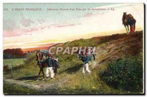 Old Postcard Army Infantry descent & # 39unt Alus by machine guns